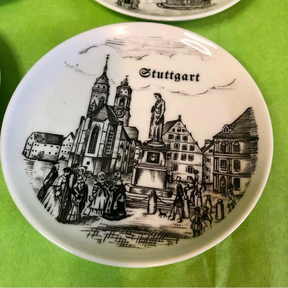 German Souvenir Coaster/trinket dish/tea bag plate Vintage-Lot of 4